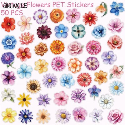 50 STUKS Retro Bloemen Stickers PET Transparante Decals Speelgoed Kantoorbenodigdheden Gitaar Telefoon Fiets Laptop Bagage Auto Graffiti Sticker gray