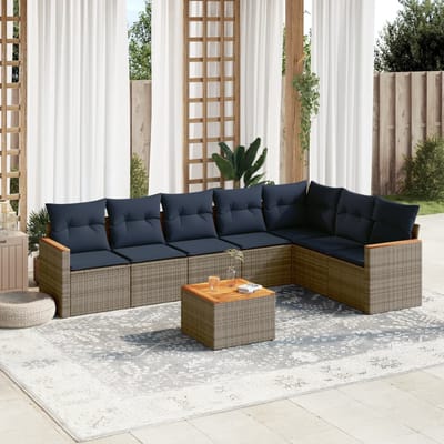 vidaXL - 8-delige - tuinbankset - met - kussens, - grijs - polyrotan