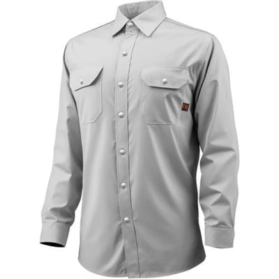 VEVOR FR werkjas voor heren, vlamvertragende lasjas, machinewasbaar hittebestendig katoenen lasshirt, voldoet aan ATPV 9,2 cal/cm² vlamboogclassificatie - maat XXL, grijs
