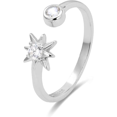 Luxenter ring, 925 sterling zilver, lialt en glanzende zirkonia met gerhodineerde afwerking