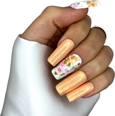 Kerstnagels - Goud Glitter Engelen - Press on Nails - Long Square Nagel Tips - SD Press on Nails - Nagelset B-32