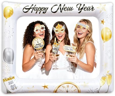 Dailygoods- Opblaasbaar Selfie-frame 75x65 cm - Gelukkig Nieuwjaar Fotolijst - Oudejaarsavond Decoraties - Feestrekwisieten - Handmatige Luchtpomp - Waterdicht PVC