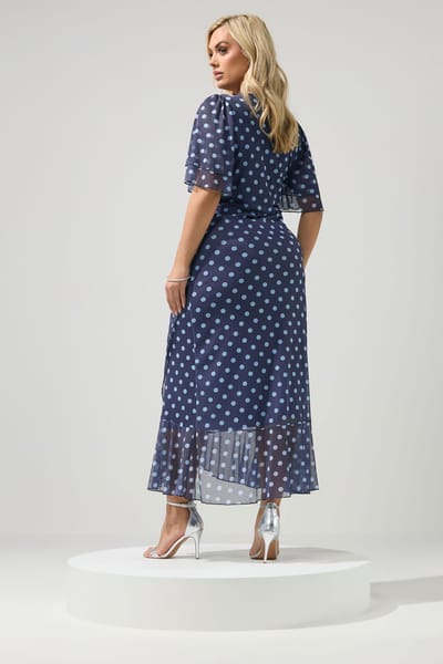 Yours London Marineblauwe Wikkeljurk Met Stippen Size 38