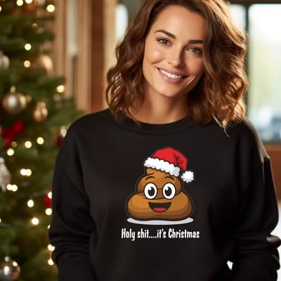 Foute kersttrui- Uniseks- Zwarte kerst sweater maat S- Holy shit.. it's Chritmas sweater. kerstmis