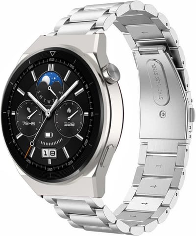 Strap-it Stalen schakel bandje - geschikt voor Huawei Watch GT / GT 2 / GT 3 / GT 3 Pro / GT 4 46mm / GT 5 & 5 Pro (46mm) / GT 2 Pro / GT Runner / Watch 3 (Pro) / Watch 4 (Pro) / Watch Ultimate - zilver