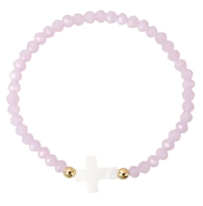 Kruis armband vrouwen - Jezus - Christelijk - kralen sieraad - bijbel - Roze - 17.5 cm