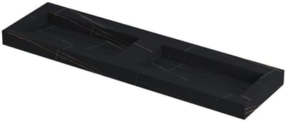 INK Pitch Wastafel Keramische Slab Bak Dubbel met Drain en Front en Side Skirts Zonder Kraangaten - 1600x450x90 mm - Lauren Black Mat