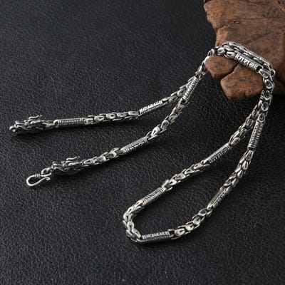 Puur Zilver 5mm Dikke Handgemaakte Religieuze Boeddha Mantra Lange Ketting Gesneden Drakenkop Schaal S925 Ketting (Hy ) 60CM black