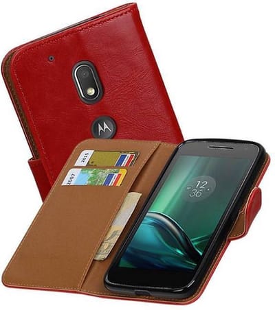 Zakelijke Book Case Telefoonhoesje Geschikt voor de Motorola Moto G4 Play - Portemonnee Hoesje - Pasjeshouder Wallet Case - Rood