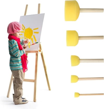 Set van 5 ronde schuimkwasten met houten handvatten, wasbare verfkwasten voor graffiti, DIY-projecten en schilderen in verschillende maten