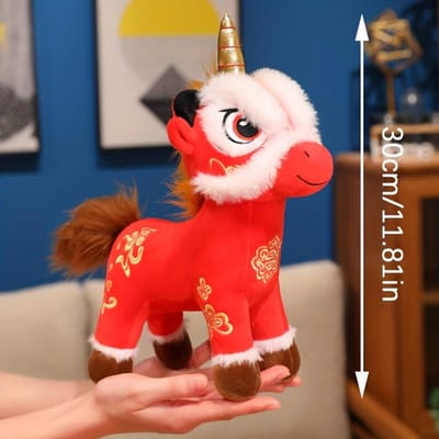 Animaux en Peluche Cheval Année du Cheval Jouets Nouvel An Chinois Cheval Peluche Mascotte Zodiaque Chinois Nouvel An Lunaire Ornements Cadeaux 30cm red