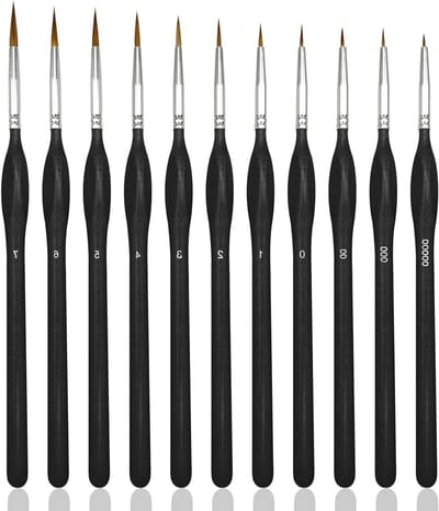 Set van 11 nylon penselen voor kunstenaars, acrylverf en aquarel - Fijne detailkwasten en penseelset voor volwassenen en kinderen