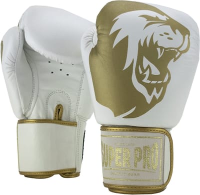Super Pro Warrior Bokshandschoenen - Leer - Wit/Goud (Beschikbaar in verschillende maten)