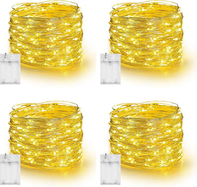 Daity 4-pack - Lichtsnoer - 20 meter totale LED zilverdraad - waterdichte lichtsnoer - kerstversiering - geschikt voor binnen- en buitendecoratie voor tuinfeesten in de slaapkamer - Geen batterijen inbegrepen (warm wit)