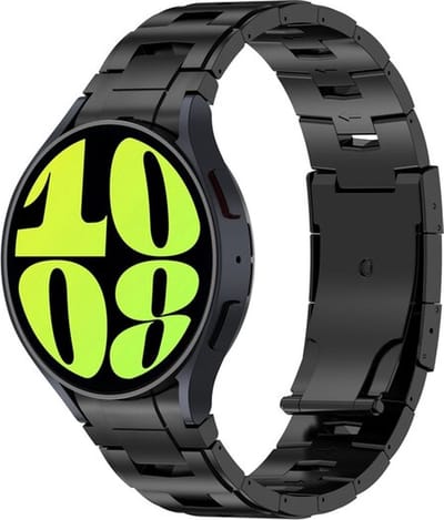 By Qubix - smartwatch bandje - geschikt voor Samsung Galaxy Watch bandje - 20mm - Titanium band met aansluitknop - Zwart - Geschikt voor Samsung Galaxy Watch 6 - 6 Pro - Watch 5 - 5 Pro - 4 - 4 Classic