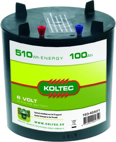Koltec Batterij 6V 510 Wh — 100 Ah rond - batterij 6 volt 510Wh 100Ah ST paddenstoel - Koltec batterij 6V, 6V 100Ah batterij rond, batterij 510Wh, ST paddenstoel batterij, ronde alkaline batterij 6 volt