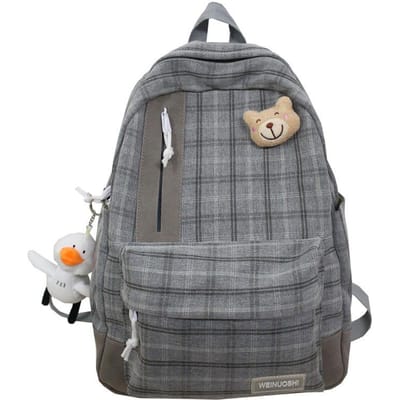 Dames Modieuze en Casual Koreaanse Stijl Middelbare School College Studenten Rugzak Japanse Katoen en Linnen Meisjes Rugzak Klein Frisse Ruit Schooltas gray