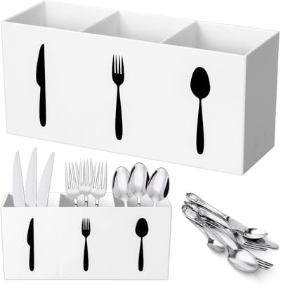 Acryl bestek opbergkist zilver rek tafelblad mes lepelvork rek keuken 4-vaks bestek opbergdoos geschikt voor kasten interieur home dressoir restaurant
