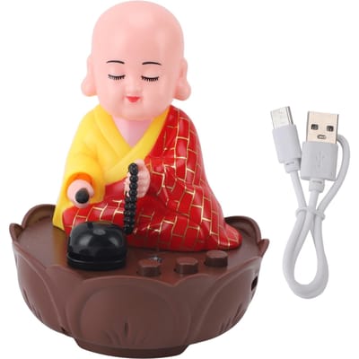 Muziek Knikkende Monnik Figuur Decoratie Bewegend Hoofd Boeddha Beeld met USB Oplaadkabel Blauw