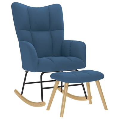 vidaXL - Schommelstoel - met - voetenbank - stof - blauw