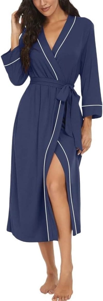 Dames Lange Badjas Kimono met 3/4 Mouwen - Zachte en Comfortabele Loungewear