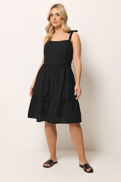 Yours Zwarte Linnen Smockjurk Size 42