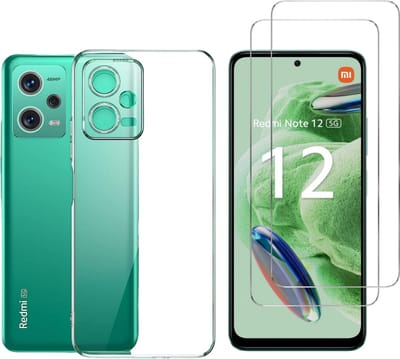 Hoesje Ultraslank geschikt voor Xiaomi Redmi Note 12 5G / Poco x5 5G backcover siliconen Transparant en 2 stuks ScreenProtector Gehard Glas