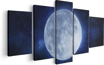 Artaza Canvas Schilderij Vijfluik Volle Maan in de Ruimte - 100x50 - Foto Op Canvas - Canvas Print