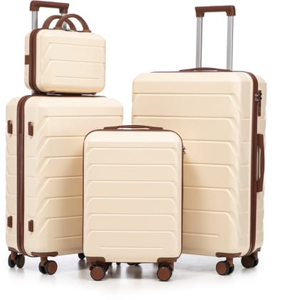 ABS 4-delige handbagage kofferset - 14/19/24/28 inch - Beige - Met zijhandgrepen, ophanghaak en cijferslot