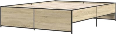 Bedframe Metaal - Houten Omkadering - Slaapcomfort Creëren - Stevige Metalen Poten - 140x200 cm - Sonoma Eiken