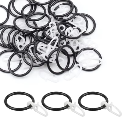 50 Stuks Gordijnringen met Plastic Haken, Binnen Diameter 30mm, Ideaal voor Gordijnbevestiging en Douchegordijnen, Zwart
