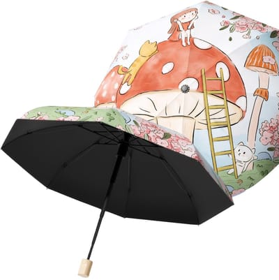 Dailygoods- Paraplu UPF50+ zonwering - Opvouwbaar - Waterdicht - Winddicht - Lichtgewicht - Compact ontwerp met cartoonpatroon - Reisparaplu