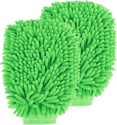 Washandschoen Microvezel - Autowashandschoen Dubbelzijdig - Auto Reinigen - Krasvrij Pluisvrij - 2 stuks - Groen