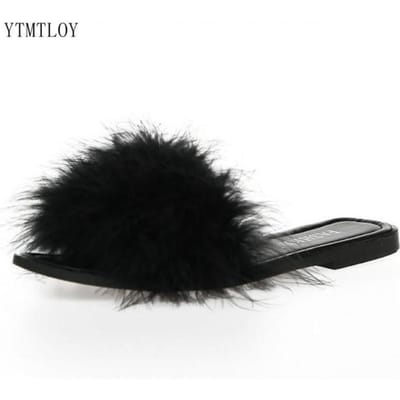 Muiltjes Slippers Dames Mode Vierkante Teen Harige Platte Schoenen Kantoor Dames Slides Flats Groen Wit Roze Ytmtloy Zapatillas Mujer 36 zwart
