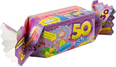 Snoepverpakking - Toffee Doosje - 50 jaar vrouw - Sarah (excl. Snoep - zelf nog in elkaar vouwen)