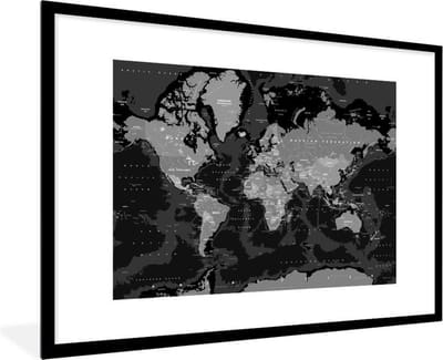 Poster in lijst - Fotolijst 90x60 cm - Posters - Wereldkaart - Rood - Zwart - Kind - Jongetjes - Meid - Posterlijst zwart - Decoratie - Wanddecoratie woonkamer - Muurdecoratie slaapkamer