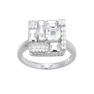 Cavill - Zilveren Ring 925 Sterling met Witte Topaas 0.499 ct & Nigeriaanse Zirkonen 0.493 ct - Modern Geometrisch Design - Antiek Kussen Slijpsel