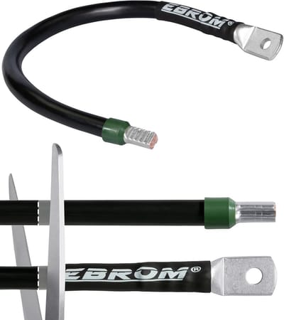 Flexibele Massakabel 25 mm² Zwart met Ringogen en Adereindhulzen, Diverse Lengtes