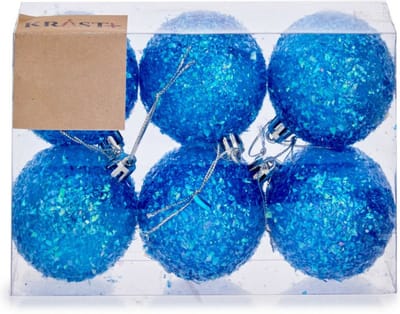 Krist+ kerstballen - 6x st - blauw glitter - kunststof - 6 cm - kerstversiering