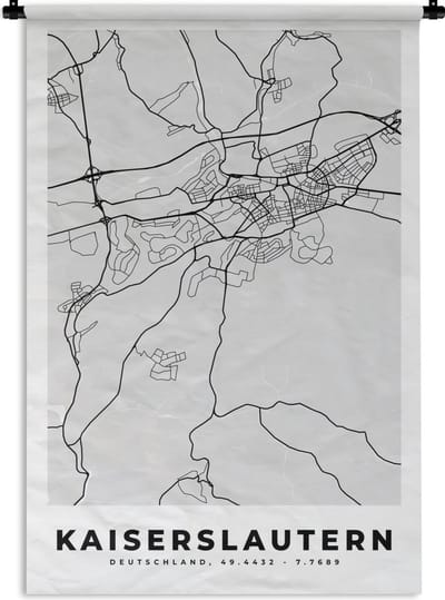 Wandkleed - Wanddoek - Kaiserlautern - Kaart - Stadskaart - Plattegrond - Duitsland - 120x180 cm - Wandtapijt