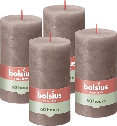 Rustieke stompkaarsen - Taupe - 4 stuks - Decoratieve kaarsen voor huis - Brandduur 60 uur - Ongeparfumeerd - Natuurlijke plantaardige was - 13 x 7 cm