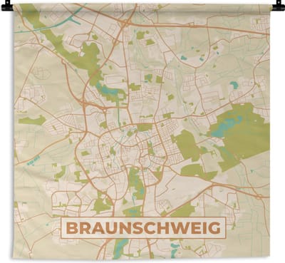 Wandkleed - Wanddoek - Braunschweg - Plattegrond - Kaart - Vintage - Stadskaart - 180x180 cm - Wandtapijt