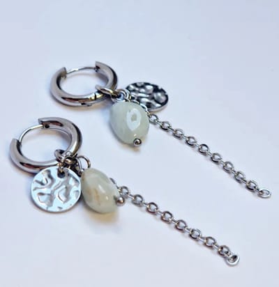Oorringen met edelsteen hanger - Gepolijste Groene Opaal - Handgemaakt - Premium Stainless Steel - zilverkleurig