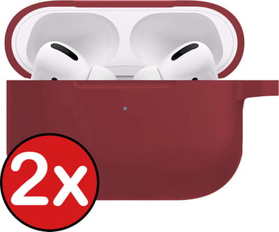 Hoesje - 2 Stuks - Geschikt voor Apple AirPods Pro 2 - Siliconen Hoes met Clip - Silicone Case Cover - Wijnrood
