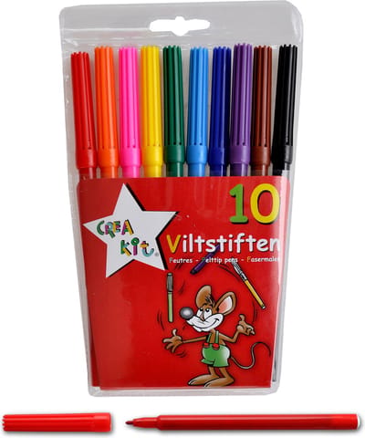 Creakit Viltstiften Gekleurd Junior Set - Kleur stiften Kinderen - Knutselstiften - 17,5 cm - 10 Stuks - Meerkleurig