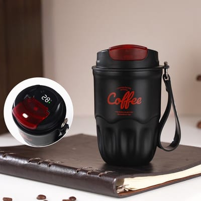 360ml Draagbare Geïsoleerde Koffiemok - Slimme Temperatuurweergave - Reisbeker Voor Koffie - Roestvrijstalen Thermosfles - Dubbelwandige Vacuümbeker - Unisex - Zwart