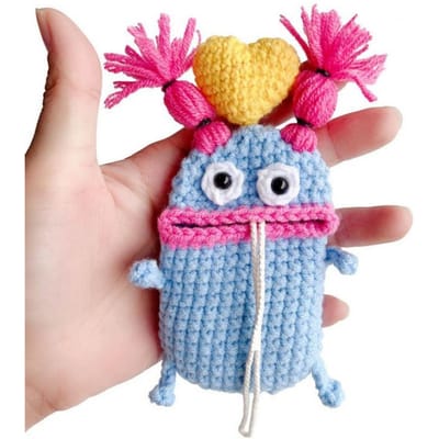 Niche Creatieve Auto Wol Sleutelhoes Schattig Cartoon Worst Mond Auto Sleutel Tas Gesp Groot Mond Monster Hanger pink