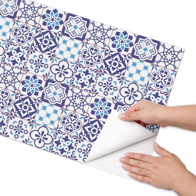Coloray Meubel Wrap Folie - Blauw Meubelfolie - 50x100 cm - Plakfolie Meubels Mozaïektegels - Decoratiefolie Zelfklevend - Geometrische Meubelfolie - Meubelfolie Zelfklevend - Badkamer decoratie - Achtergronden en patronen