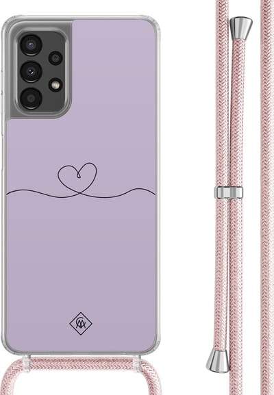 Casimoda® hoesje met rosegoud koord - Geschikt voor Samsung A13 4G - Hart Lila - Afneembaar koord - TPU/polycarbonaat - Paars