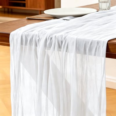 Tafelloper Melkwit, 300 x 90 CM Boho Gaas Tafelloper voor Bruiloften, Verjaardagsfeesten, Babyborrels, Vrijgezellenfeesten en Banketdecoraties